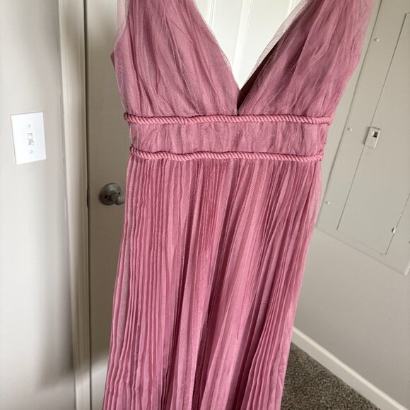 Pink Mesh Pleated Sleeveless Midi Dress - Picture 6 of 7